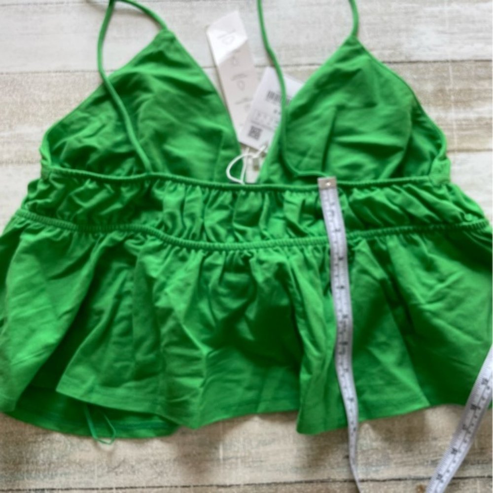 Zara Green Ruffled Cropped Tank Top Size L - Picture 9 of 9